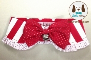 ปลอกคอแบบปกน้องหมา น้องแมว สีแดงขาว มีระบายลูกไม้ โบว์สวยๆ