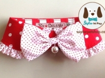 Dog Collars ปลอกคอสุนัข น่ารักๆ หวานๆ สีแดงลายจุดขาว มีโบว์ กระดิ่ง ฟรุ้งฟริ้งมาก