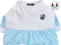 เสื้อยืดสุนัข แมวน่ารักๆ ผ้านิ่ม สีฟ้าหวาน จั้มเอว มีโบว์ตรงกระเป๋า เหมือนเสื้อเด็กเลย หมาแมวใส่ได้